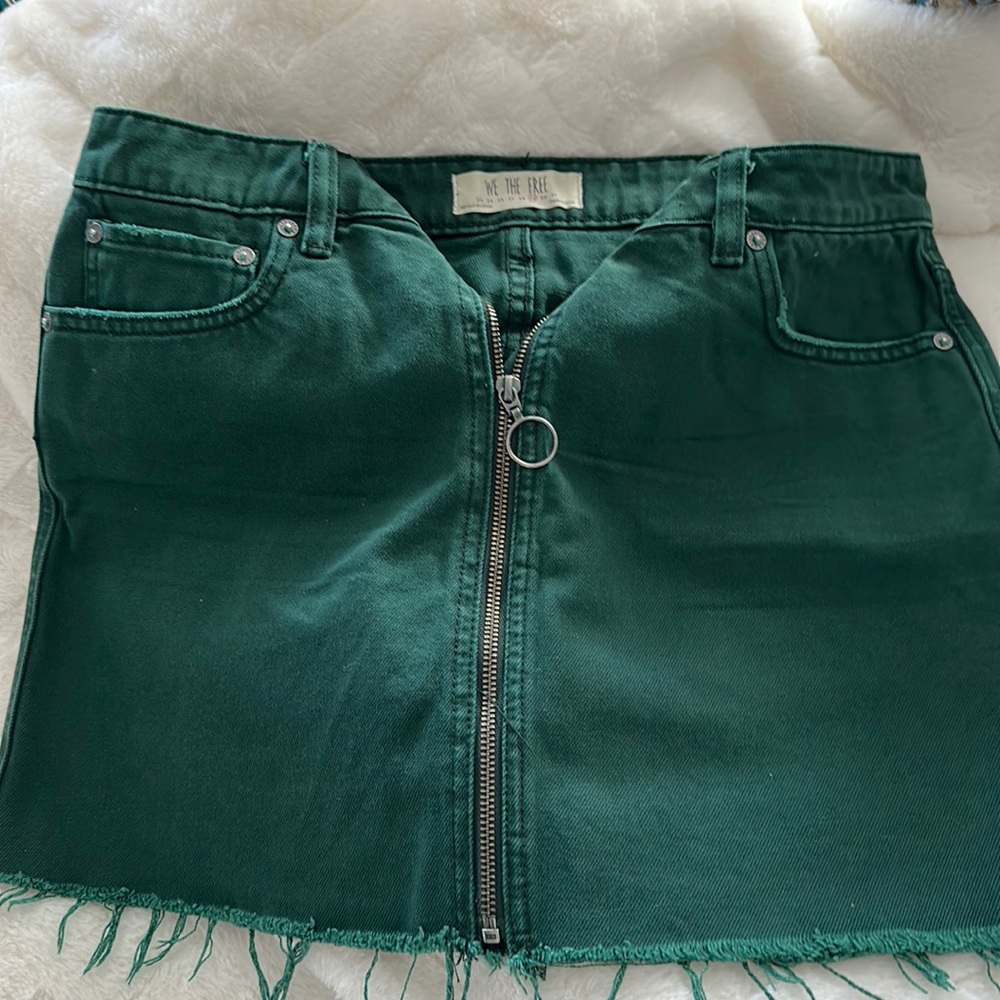Free People green denim skirt